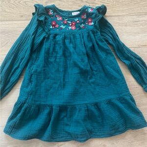 Cat & Jack Forest Green Dress with Pink & Red Floral Detail